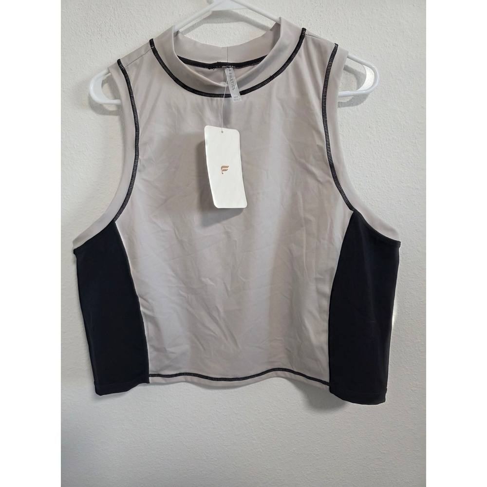 Fabletics Giana Mock Neck Tank 2X Gray Black Colorblock Fitted Athletic Top NWT